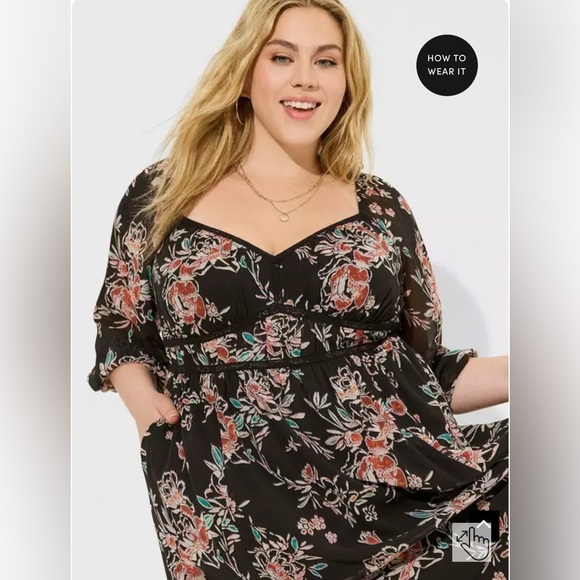 Torrid Black Floral Long Sleeve Dress - Picture 3 of 12
